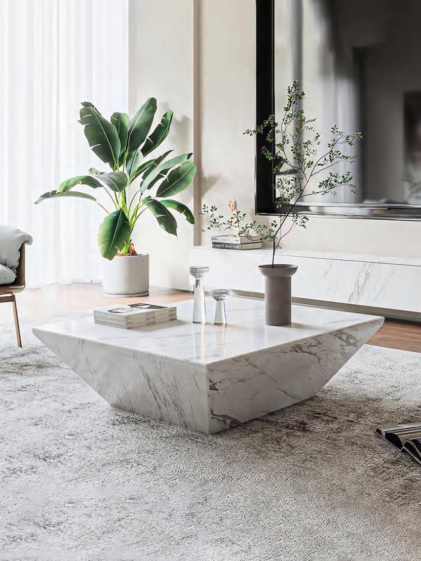 Tavolino salotto in Bianco Carrara - MOD. PIRAMID