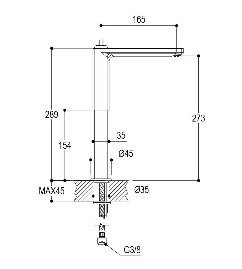 Miscelatore monocomando in ottone cromato alto 289 mm per lavabi a bacinella |Ritmonio Rubinetterie HAPTIC PR43AV201CRL